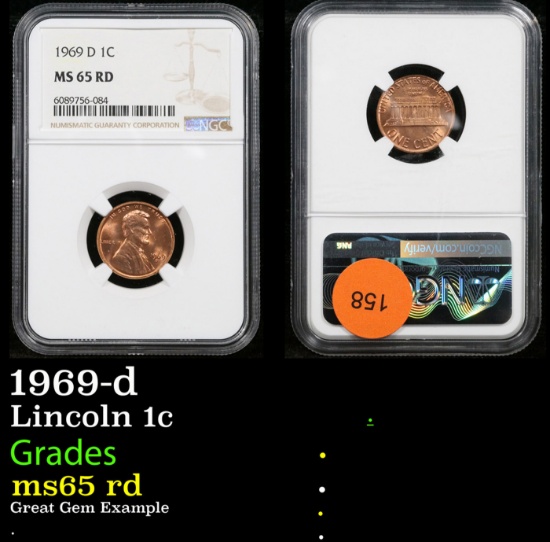NGC 1969-d Lincoln Cent 1c Graded ms65 rd By NGC