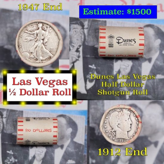 ***Auction Highlight*** Old Casino 50c Roll $10 Halves Las Vegas Dunes 1912 Barber & 1947 Walker End