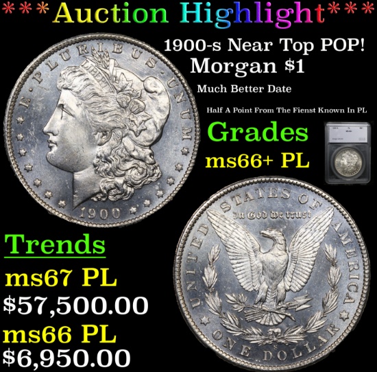 ***Auction Highlight*** 1900-s Morgan Dollar Near Top POP! $1 Graded ms66+ PL By SEGS (fc)