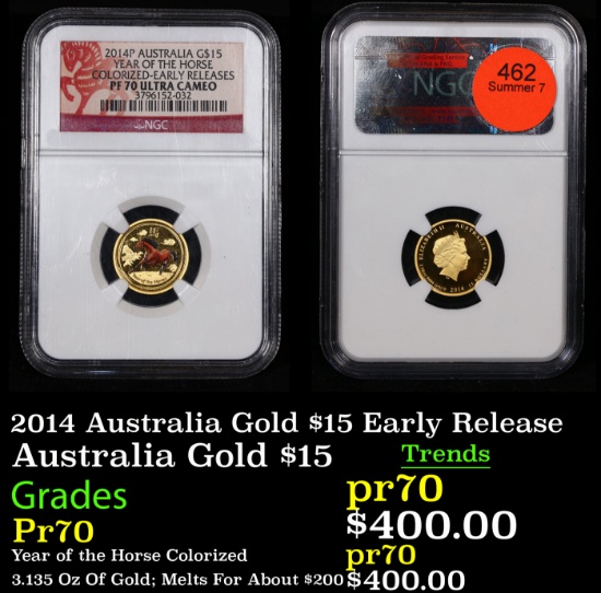Proof NGC 2014 Australia Gold $15 Early Release Graded Pr70 By NGC