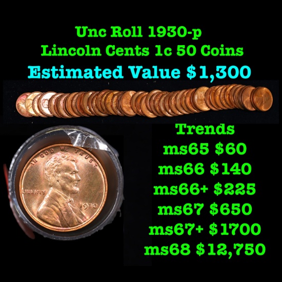 Full Roll of 1930-p Lincoln Wheat 1c, 50 Coins total.