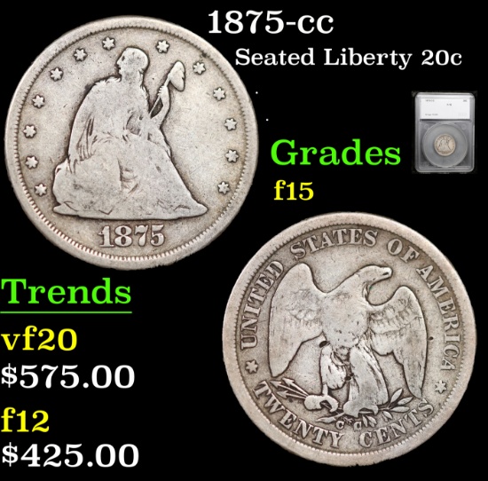 1875-cc Twenty Cent Piece 20c Graded f15 By SEGS