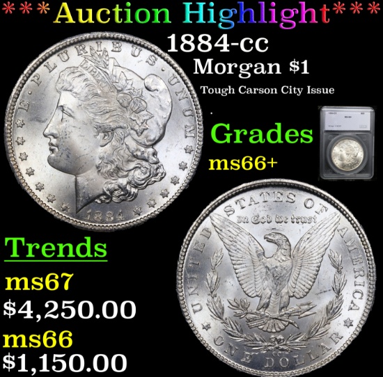 ***Auction Highlight*** 1884-cc Morgan Dollar $1 Graded ms66+ By SEGS (fc)