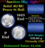 ***Auction Highlight*** AU/BU Slider Chemical Bank Shotgun Peace $1 Roll 1923 & P Ends Virtually UNC