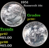 Proof 1951 Roosevelt Dime 10c Grades GEM++ Proof