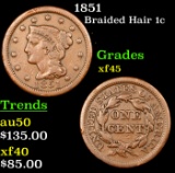 1851 Braided Hair Large Cent 1c Grades xf+