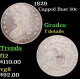 1829 Capped Bust Half Dollar 50c Grades f details