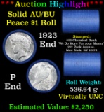 ***Auction Highlight*** AU/BU Slider Chemical Bank Shotgun Peace $1 Roll 1923 & P Ends Virtually UNC