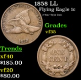 1858 LL Flying Eagle Cent 1c Grades vf++