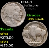 1914-d Buffalo Nickel 5c Grades VF Details