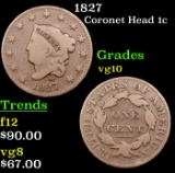 1827 Coronet Head Large Cent 1c Grades vg+