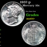 1937-p Mercury Dime 10c Grades Choice+ Unc