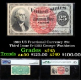 1863 US Fractional Currency 25c Third Issue fr-1303 George Washinton Graded xf45 By PMG