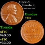 1922-d Lincoln Cent 1c Grades vf++