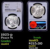 NGC 1925-p Peace Dollar $1 Graded ms64 By NGC