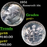 Proof 1951 Roosevelt Dime 10c Grades GEM++ Proof