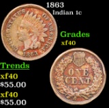 1863 Indian Cent 1c Grades xf