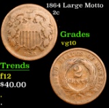 1864 Large Motto Two Cent Piece 2c Grades vg+