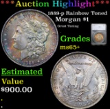 ***Auction Highlight*** 1889-p Morgan Dollar Rainbow Toned $1 Graded ms65+ By SEGS (fc)