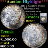 ***Auction Highlight*** 1881-o Morgan Dollar Rainbow Toned $1 Graded ms64+ By SEGS (fc)