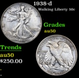 1938-d Walking Liberty Half Dollar 50c Grades AU, Almost Unc