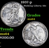 1937-p Walking Liberty Half Dollar 50c Grades Choice Unc