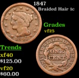 1847 Braided Hair Large Cent 1c Grades vf+