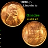1938-p Lincoln Cent 1c Grades Select Unc RD