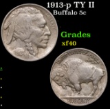 1913-p TY II Buffalo Nickel 5c Grades xf