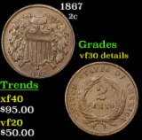 1867 Two Cent Piece 2c Grades vf details