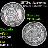 1873-p Arrows Seated Liberty Dime 10c Grades vf details