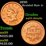 1850 Braided Hair Large Cent 1c Grades AU Details
