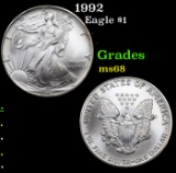 1992 Silver Eagle Dollar $1 Grades GEM+++ Unc