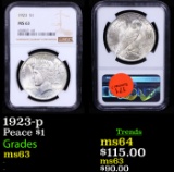 NGC 1923-p Peace Dollar $1 Graded ms63 By NGC