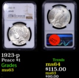 NGC 1923-p Peace Dollar $1 Graded ms63 By NGC