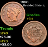 1850 Braided Hair Large Cent 1c Grades vf+