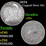 1824 Capped Bust Half Dollar 50c Grades vf++