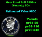 Full roll of Proof 1999-s Silver Kennedy 50c, 20 Coins total Kennedy Half Dollar 50c