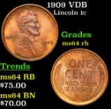 1909 VDB Lincoln Cent 1c Grades Choice Unc RB