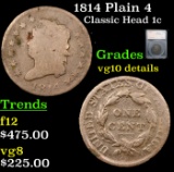 1814 Plain 4 Classic Head Large Cent 1c Graded vg10 details By SEGS