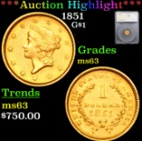 ***Auction Highlight*** 1851 Gold Dollar $1 Graded ms63 By SEGS (fc)