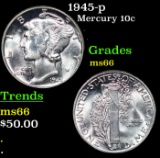 1945-p Mercury Dime 10c Grades GEM+ Unc