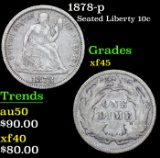 1878-p Seated Liberty Dime 10c Grades xf+