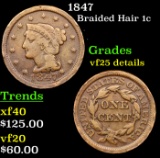 1847 Braided Hair Large Cent 1c Grades VF Details