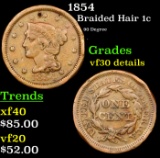 1854 Braided Hair Large Cent 1c Grades VF Details