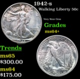 1942-s Walking Liberty Half Dollar 50c Grades Choice+ Unc
