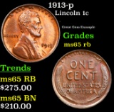 1913-p Lincoln Cent 1c Grades GEM Unc RB