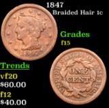 1847 Braided Hair Large Cent 1c Grades f+