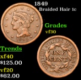 1849 Braided Hair Large Cent 1c Grades vf++