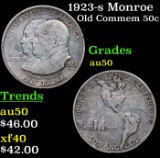1923-s Monroe Old Commem Half Dollar 50c Grades AU, Almost Unc